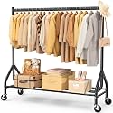 EAGMAK Heavy Duty Clothes Rack Load 420 LBS, Rolling Garment Rack with Lockable Wheels, Standing Metal Clothing Rack, Portable Wardrobe Sturdy Coat Rack for Hanging Clothes (Black, 59″×18.9″×63″)