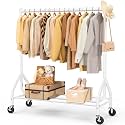 EAGMAK Heavy Duty Clothes Rack Load 420 LBS, 47.2" Long Rolling Garment Rack with Lockable Wheels, Standing Metal Clothing Hanger, Portable Wardrobe Sturdy Coat Organizer for Hanging Clothes (White)