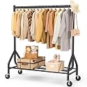 EAGMAK Heavy Duty Clothes Rack Load 420 LBS, 47.2" Long Rolling Garment Rack with Lockable Wheels, Standing Metal Clothing Hanger, Portable Wardrobe Sturdy Coat Organizer for Hanging Clothes (Black)