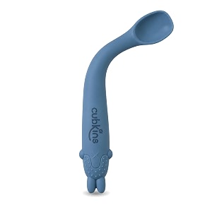 cubkins smart-bend bendable silicone baby spoon with reinforced core self-feeding and weaning spoon bends to baby39s fist grip 6 months blue olive
