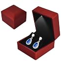Earring Box with LED Light, Velvet Earring Box, Jewelry Display Gift Boxs with LED Internal Lighting, LEDs Lighted up Earrings Storage Display Case, for Proposal Engagement Wedding, 5.8*6.3*5cm, Reda