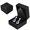 Earring Box with LED Light, Velvet Earring Box, Jewelry Display Gift Boxs with LED Internal Lighting, LEDs Lighted up Earrings Storage Display Case for Proposal Engagement Wedding, 5.8*6.3*5cm, Blacka