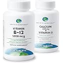 Earth's Splendor Energy + Bone Support Energy Bundle: Vitamin B12 &amp; Calcium+Vitamin D, Gluten Free, No Artificial Flavors or Colors, Helps Energy Metabolism