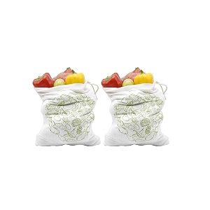earth connect 2 piece eco-friendly cotton vegetable fridge storage bag reusable vegetables and fruits storage bag for shopping green