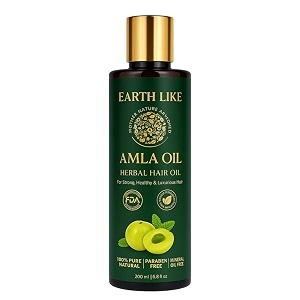 earth like amla hair oil 200 ml  cold pressed herbal hair oil with amla extract  helps care for hair fall dryness amp breakage  supports scalp nourishment amp hair strength  paraben amp mineral oil free  suitable for all hair types