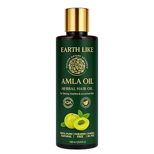 earth like amla hair oil 100 ml  cold pressed herbal hair oil with amla extract  helps care for hair fall dryness amp breakage  supports scalp nourishment amp hair strength  paraben amp mineral oil free  suitable for all hair types