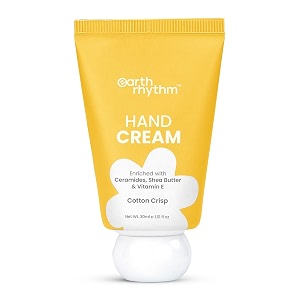 earth rhythm hand cream - cotton crisp for dry amp rough hands intense moisturization non greasy fast absorbing moisturizes enriched with ceramides shea butter cacao seed butter for men amp women - 30ml