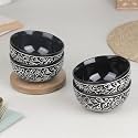 The Earth Store Black Artvine Handprinted Ceramic Snack Bowl Set of 4, 500 ML | Dishwasher & Microwave Safe Serving Bowl Snacks, Dal, Curry, Pasta, Vegetables and More | Perfect for Gifting, Daily Use
