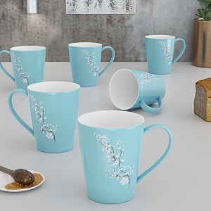 the earth store blossom blue coffee mug  330ml ceramic coffee mugs set of 6  microwave amp dishwasher safe coffee cups amp mugs for home office amp gifting