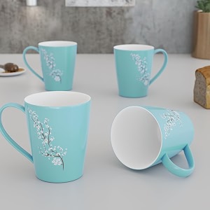 the earth store blossom blue coffee mug  330ml ceramic coffee mugs set of 4  microwave amp dishwasher safe coffee cups amp mugs for home office amp gifting