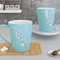 The Earth Store Blossom Blue Coffee Mug Set of 2 Ceramic Mugs to Gift to Best Friend, Tea Mugs, Microwave Safe Coffee Mugs, Ceramic Tea Cups (330 ml Each)