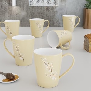 the earth store blossom cream coffee mug  330ml ceramic coffee mugs set of 6  microwave amp dishwasher safe coffee cups amp mugs for home office amp gifting