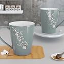 The Earth Store Blossom Grey Coffee Mug Set of 2 Ceramic Mugs to Gift to Best Friend, Tea Mugs, Microwave Safe Coffee Mugs, Ceramic Tea Cups (330 ml Each)