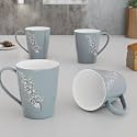 The Earth Store Blossom Grey Coffee Mug Set of 4 Ceramic Mugs to Gift to Best Friend, Tea Mugs, Microwave Safe Coffee Mugs, Ceramic Tea Cups (330 ml Each)