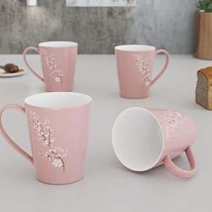 the earth store blossom pink coffee mug set of 4 ceramic mugs to gift to best friend tea mugs microwave safe coffee mugs ceramic tea cups 330 ml each