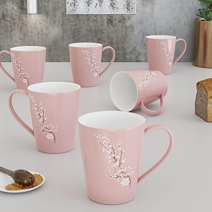the earth store blossom pink coffee mug set of 6 ceramic mugs to gift to best friend tea mugs microwave safe coffee mugs ceramic tea cups 330 ml each