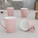 The Earth Store Blossom Pink Coffee Mug Set of 4 Ceramic Mugs to Gift to Best Friend, Tea Mugs, Microwave Safe Coffee Mugs, Ceramic Tea Cups (330 ml Each)