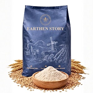 earthen story certified organic khapli atta 5kg  stoneground khapli wheat flour  low gluten high fiber for easy digestion diabetic-friendly