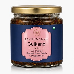 earthen story sun cooked gulkand without sugar 200gm  lab tested for 290 pesticides  indian pink damask rose amp dhaga mishri  100 natural rose petal jam in glass jar  ayurvedic coolant