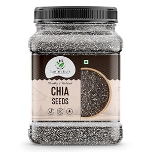 earthy eats chia seeds 100gm for eating  rich in calcium protein amp fibre  whole chia for smoothies salads baking amp cooking  ideal for kitchen pantry amp everyday use  jar pack of 1