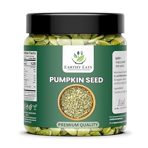 earthy eats pumpkin seeds for eating  raw edible pumpkin seed  whole seeds for snacking cooking topping and baking  natural kitchen ingredient  diet food 500 gm jar pack