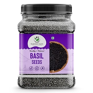earthy eats raw basil seeds 1kg  sabja seeds  reduce body heat  tukmaria seeds for weight management smoothies falooda  high in fibre amp omega 3  natural and unprocessed pack of 1