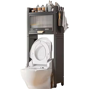 earwig over-the-toilet storage cabinet rack bathroom organizer shelf over toilet freestanding space saver toilet stands with 4 hooks ew-03