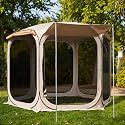 East Oak 10×10 FT Pop Up Canopy Tent with Mesh Walls | Outdoor Screen House with 6 Sunshades | Waterproof Gazebo with Carry Bag | Portable Shelter for Camping, Patio, and Beach | Beige