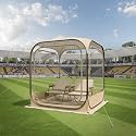 EAST OAK TPU Clear Sport Tent - 50L*50W*68.9H Outdoor Tall Pop Up Bubble Tent with Sun Protect Sunshade &amp; Waterproof Mat for 1-2 People, Ventilated Stable Weatherproof Pods for Sport Events, Fishing