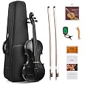 Eastar 4/4 Violin Set Full Size Fiddle Solidwood for Adults with Hard Case, Shoulder Rest, Rosin, Two Bows, Clip-on Tuner and Extra Strings, Black