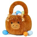Easter Basket Plush for Kids, Highland Cow Easter Bucket Egg Hunt Bag Boys Girls Festivals Gift