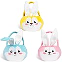 Easter Baskets 3 Pack Cute Empty Bunny Basket with Foldable Ears and Handle for Kids Boy Girl Gift, Easter Decor Set 3 Pink Blue Yellow