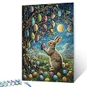 Easter Brown Rabbit Paint by Numbers Eggs Hanging from Tree DIY Painting on Canvas with Brushes Pigment Easy to Paint Crafts DIY Paintwork Home Decoration Drawings Gift 16x20 Inch (Frameless)