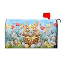 Easter Cute Bunny Eggs Mailbox Cover Magnetic Large Size 25.5 x21 Inch Easter Bunnies Flowers Mailbox Decoration Spring Holiday Mailbox Wraps Post Letter Box Cover for Home Outside Garden Yard Decor