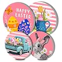 Easter Eggs Art Electric Stove Burner Covers,4 Pcs Flowers Round Stove Burner Covers,Colorful Eggs Stove Burner Cover,8 Inch and 10 Inch,Rabbit Metal Cooktop Home Decorative
