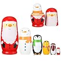 Easter Nesting Dolls Bunny Nesting Dolls Russian Matryoshka Dolls Wooden Rabbit Toy Painted Cartoon Pattern Stacking Doll for Easter Decoration Birthday Gift Home Table Party Decor (Santa Claus)