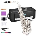 EASTROCK Alto Saxophone Nickel E Flat Sax Full Kit for Students Beginner with Carrying Case,Mouthpiece,Mouthpiece Cushion Pads,Cleaning Cloth&amp;Cleaning Rod,White Gloves,Neck Strap