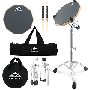 eastrock practice drum pad stand bundles 11 inches double sided slient rubber drum pad rubber dumb drum with drum stand 2drumsticks and storage bag for beginnersgray