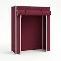 EASY BUY 4 Shelf Fabric Wardrobe for Clothes Storage, Portable Foldable Almirah with Roll-Up Door & Zipper, Sturdy Metal Frame, Maroon