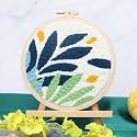 Easy DIY Craft Punch Needle Embroidery Kits Deco Rug for Starter Kits with Stamped Color Pattern with Instruction,Yarn and Embroidery Wooden Handle Needle Pen,Hoop (Nordic Plant Leaf Deco)