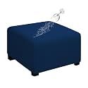 Easy-Going 100% Dual Waterproof Stretch Ottoman Cover 30x30x15inch Square Folding Storage Stool Furniture Protector Soft Slipcover for Living Room Navy