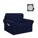 Easy-Going 3 Pieces Stretch Chair Couch Cover, Small, Navy