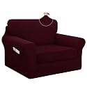 Easy-Going 3 Pieces Stretch Chair Couch Cover, Small, Wine