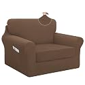 Easy-Going 3 Pieces Stretch Chair Couch Cover, Small, Brown