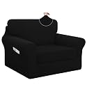 Easy-Going 3 Pieces Stretch Chair Couch Cover, Small, Black