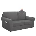 Easy-Going 5 Pieces Stretch Loveseat Couch Cover, Medium, Light Grey
