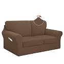 Easy-Going 5 Pieces Stretch Loveseat Cover Washable Loveseat Slipcover Set for 2 Backrest and Seat Cushion Couch Anti-Slip Sofa Couch Cover Furniture Protector with Elastic Bottom (Medium, Brown)