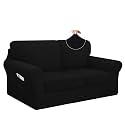 Easy-Going 5 Pieces Stretch Loveseat Couch Cover, Medium, Black