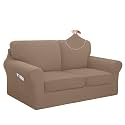 Easy-Going 5 Pieces Stretch Loveseat Couch Cover, Medium, Camel