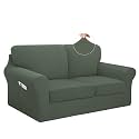 Easy-Going 5 Pieces Stretch Loveseat Couch Cover, Medium, Grayish Green